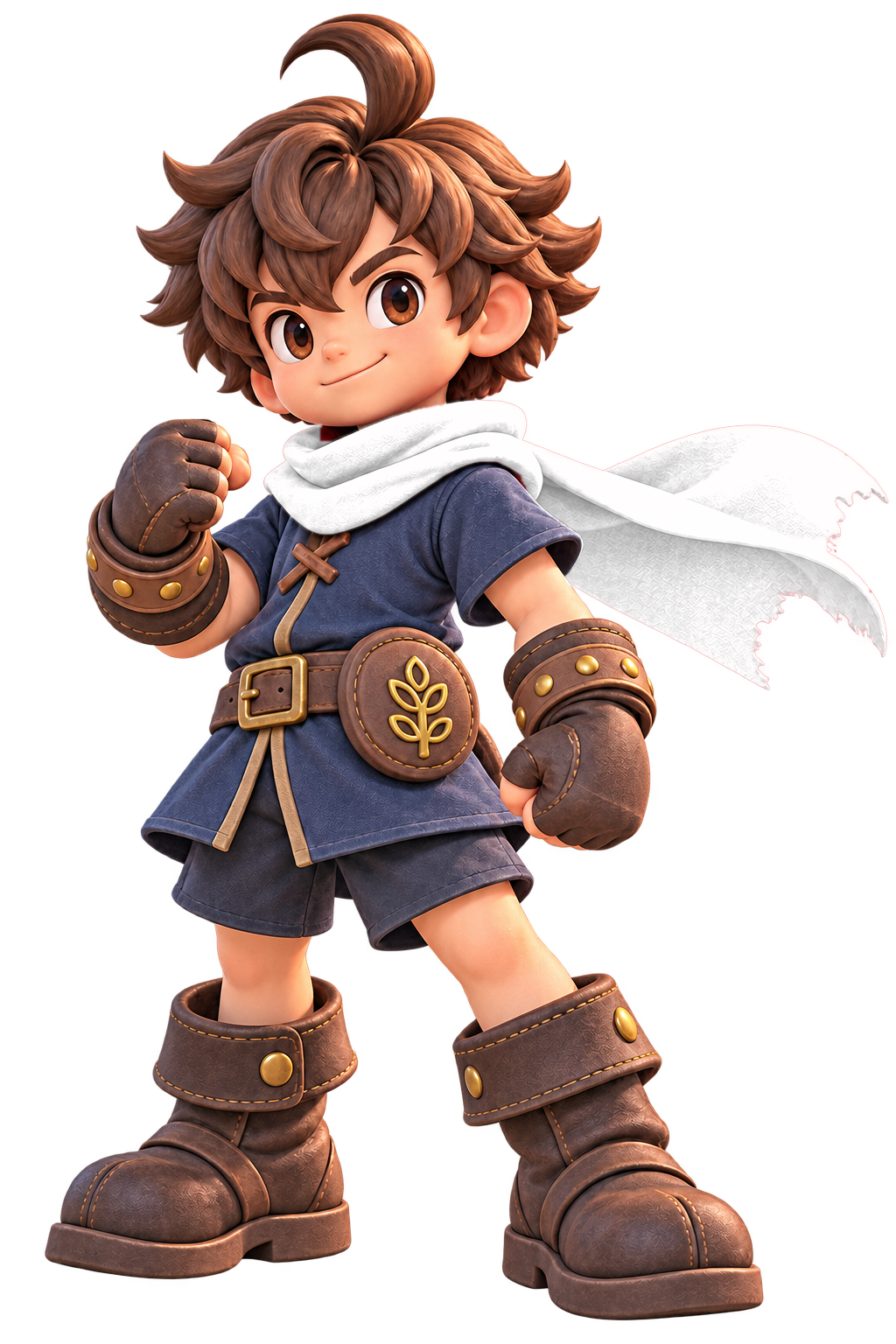 A young fighter with leather gloves and a flowing red scarf